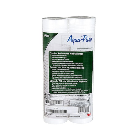 3M Aqua-Pure AP110 - Quick Connect Water Filter, 5 micron, 8 gpm, 9-3/4 in H, 2-1/2 in Dia, 25-125 psi,Polypropylene, 2 PK