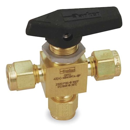 Parker 4Z-MB4XPFA-BP - 1/4" Compr Brass Mini Ball Valve 3-Way
