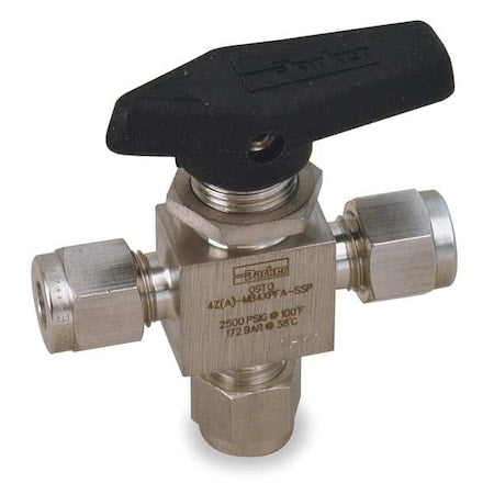 Parker 4A-MB4XPFA-SSP - 1/4" Compr Stainless Steel Mini Ball Valve 3-Way