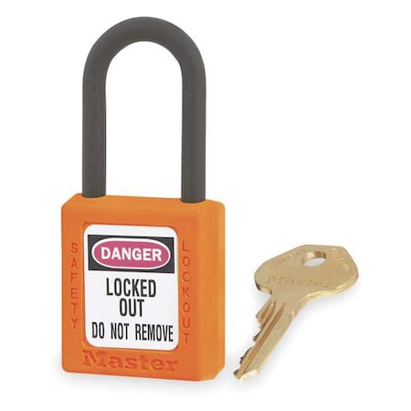 Master Lock 406ORJ - Lockout Padlock, Keyed Different, Thermoplastic, Orange, 1 1/2 in Shackle Height
