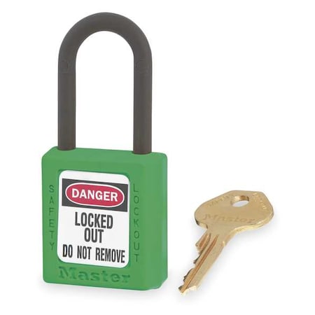 Master Lock 406GRN - Lockout Padlock, Keyed Different, Thermoplastic, Green, 1 1/2 in Shackle Height