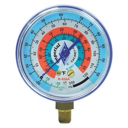 Imperial 451-CB - Gauge,2-1/2 In Dia,Low Side,Blue,350 psi