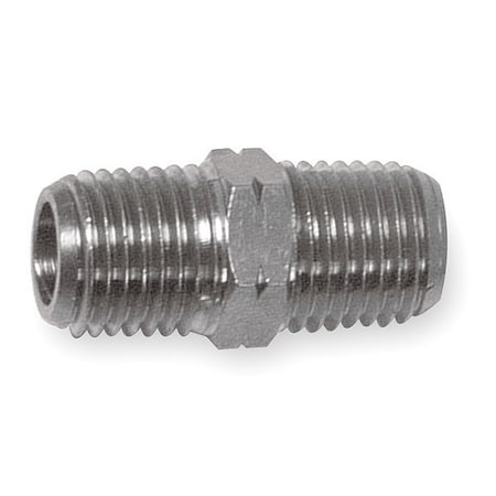 8008-08-08 - Hex Conversion Nipple Chrome Plated Brass Hex Conversion Nipple, 1/2 in Male NPT X 1/2 in Male BSPP