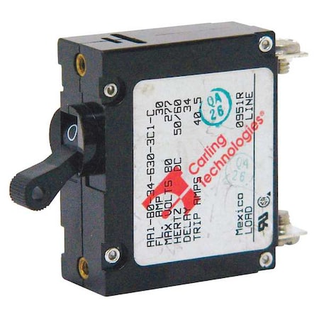 Carling Technologies AA1-B0-34-630 -5D1-C - Circuit Breaker, A Series, 30 A, 1 Pole, 250/277 V AC, 2k A at 120 V AC, C Curve