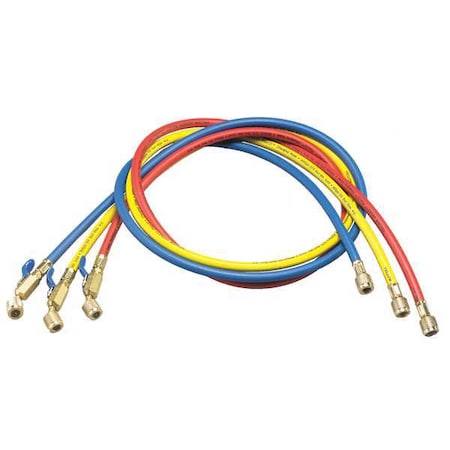 Yellow Jacket 29985 - Manifold Hose Set, Low Loss, Connection Size 1/4 in Female, 0 Deg Angle, Number of Hoses 3, 60 in L