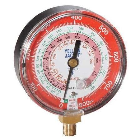 Yellow Jacket 49133 - Gauge,3 1/8 In Dia,High Side,Red,800 psi