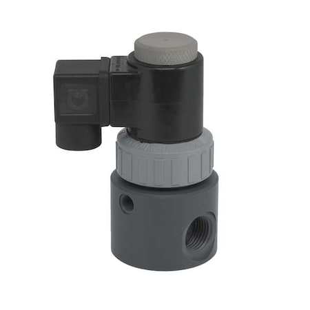 Plast-O-Matic EAST2V6W11-120/60-PP - Solenoid Valve, 2-Way, 2-Position, Normally Closed, 1/4 in Pipe Size, 120 V AC, Inline Single, Viton