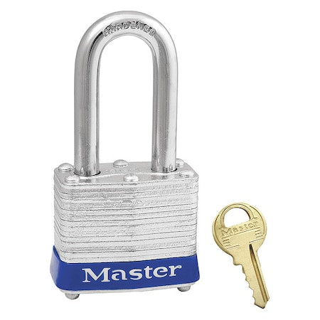 Master Lock 3KALFBLU1KEY-0356 - Lockout Padlock, Keyed Alike, Steel, Blue, 1 1/2 in Shackle Height, 1 9/16 in Body Width