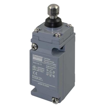 Dayton 11X452 - Heavy Duty Limit Switch, Plunger, SPDT, 10 A at 600 V AC, Actuator Location: Top