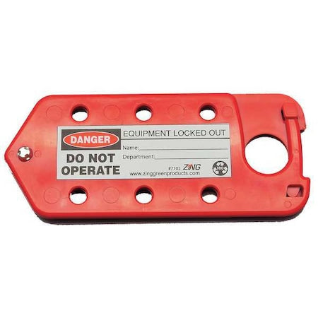 Zing 7102 - Labeled Lockout Hasp, Red, Recycled Plastic, 6 Max. No. of Padlocks, 3/8 in Max. Shackle Dia.