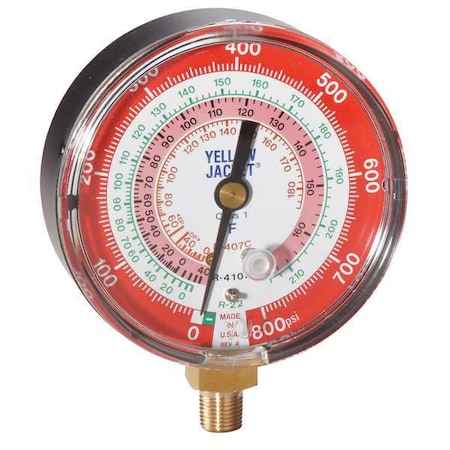Yellow Jacket 49141 - Gauge,3-1/8 In Dia,High Side,Red,800 psi