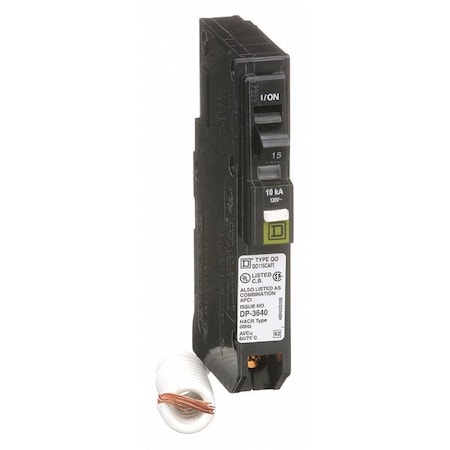 Square D QO115CAFI - Miniature Circuit Breaker, HOMELINE Series, 15 A, 1 Pole, 120/240 V AC, 10k A at 120/240 V AC