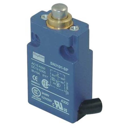 Dayton 12T944 - Limit Switch, Plunger, SPDT, 10 A at 300 V AC, Actuator Location: Top