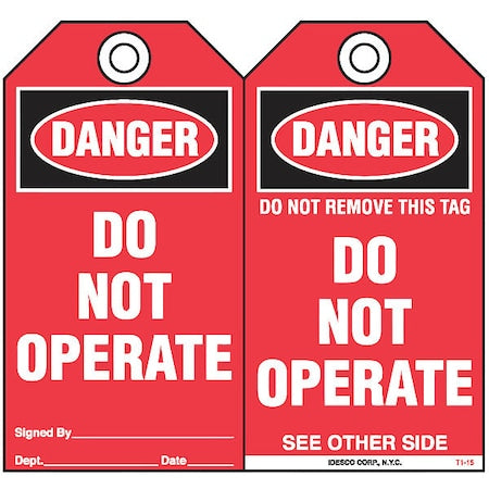 Idesco Safety KAT115AC - Do Not Operate Safety Tag,PK10, Danger, 3 1/8 in Width, 5 5/8 in Height, Write On Surface: Yes