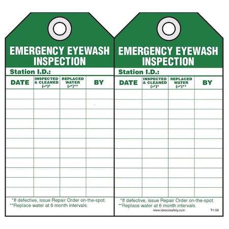 Idesco Safety KAT159AC - Emergency Eyewash Safety Tag,PK10