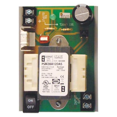 Functional Devices-Rib PSM20A12DAS - DC Power Supply, 24 V AC, 1.5 to 14 V DC, 300 m A, Track