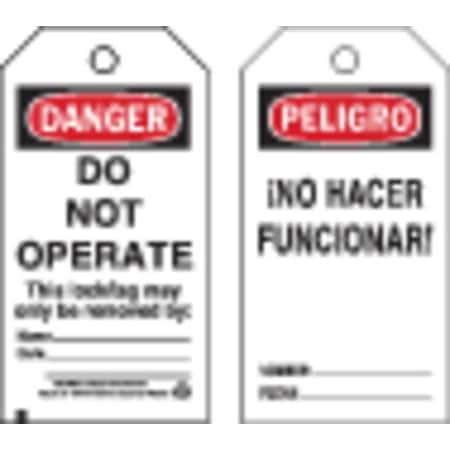 Brady 65670 - Danger Bilingual Tag, Danger/Peligro, Polyester, 3 in Width, 5 1/2 in Height, Write On Surface: Yes