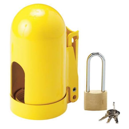 Brady 95138 - Locking Cylinder Cap, Yellow, Steel, 1 Max. No. of Padlocks, 3/8 in Max. Shackle Dia.