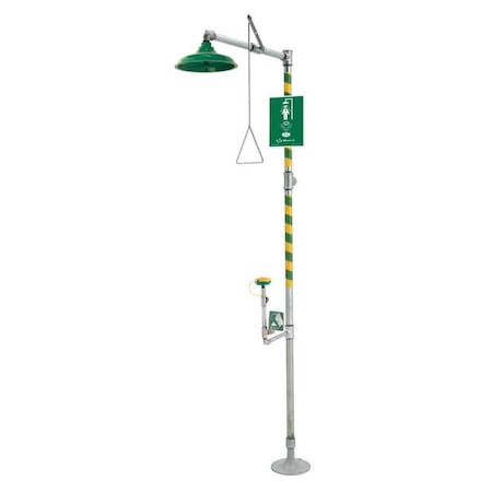 Haws 8317 - Shower with Eyewash, Floor Mount, Galvanized Steel Pipe, 94 5/8 in H, No Bowl Bowl, Gray