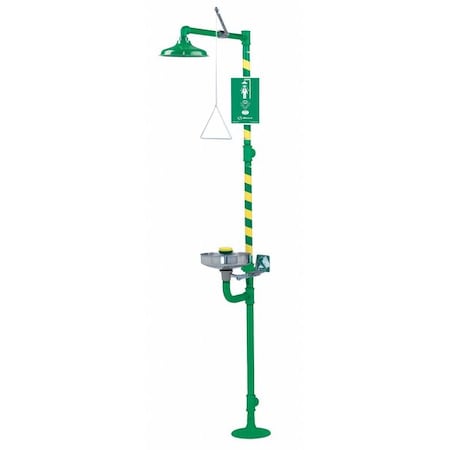 Haws 8300CRP-8309CRP - Shower with Eyewash, Floor Mount, Epoxy-Coated Galvanized Steel Pipe, 93 in H, Stainless Steel Bowl