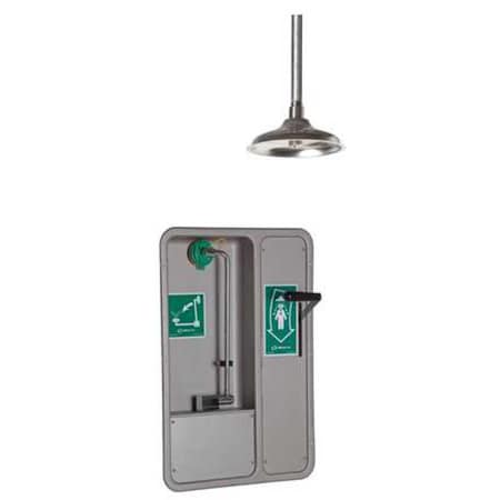 Haws 8355WCC - Shower with Eyewash, Ceiling (Shower), Wall (Eyewash) Mount, Stainless Steel Pipe, 32 in H, Silver