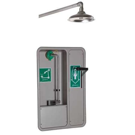 Haws 8355WCW - Shower with Eyewash, Wall Mount, Stainless Steel Pipe, 32 in H, No Bowl Bowl, Gray