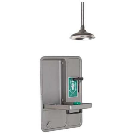 Haws 8356WCDD - Shower with Eyewash, Ceiling (Shower), Wall (Eyewash) Mount, Stainless Steel Pipe, 32 in H, Silver
