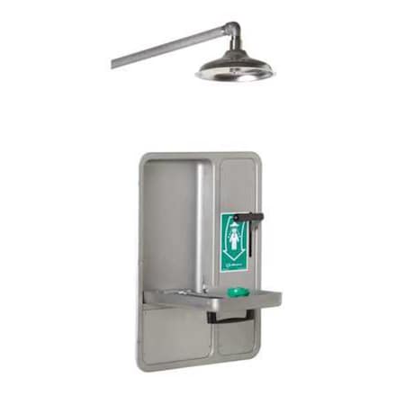 Haws 8356WCW - Shower with Eyewash, Wall Mount, Stainless Steel Pipe, 32 in H, Stainless Steel Bowl, Gray