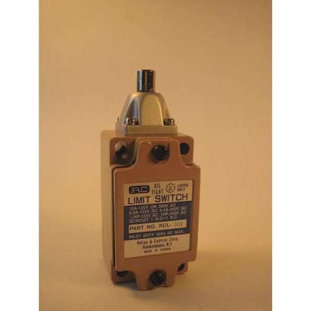 Relay And Control RCL-308 - Limit Switch, Plunger, Push Rod, 1 NC/1 NO, 10 A at 125 V AC, Actuator Location: Top