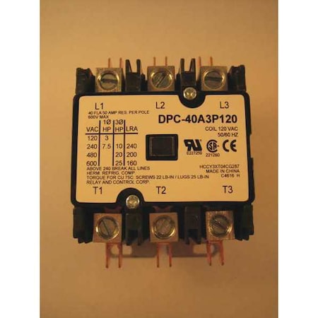 Relay And Control DPC-40A3P120 - 120 VAC Definite Purpose Contactor 3 P 40 A