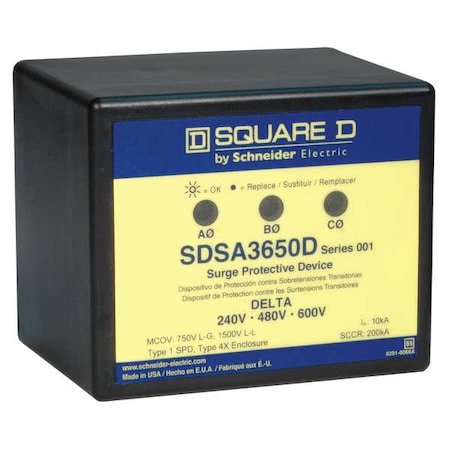 Square D SDSA3650D - Surge Protection Device, 3 Phase, 600 V AC, 3 Poles, 3 Wires