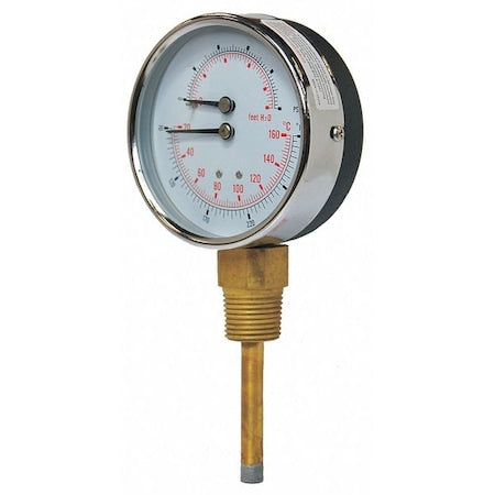 Pic Gauges TRI-HD-302L-G - Round Boiler Gauge, 0 to 200 psi, 1/2 in MNPT, Steel, Silver