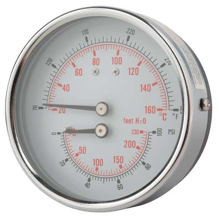 Pic Gauges TRI-HD-302R-E - Round Boiler Gauge, 0 to 100 psi, 1/2 in MNPT, Steel, Silver