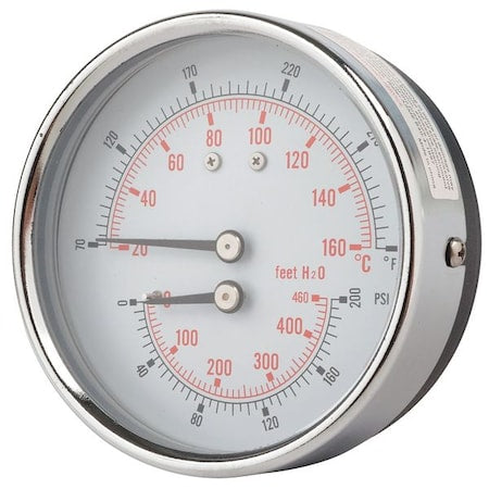 Pic Gauges TRI-HD-302R-G - Round Boiler Gauge, 0 to 200 psi, 1/2 in MNPT, Steel, Silver