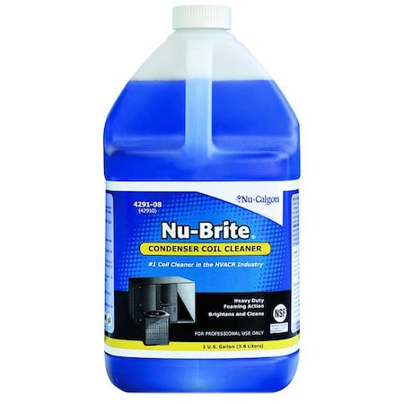 Nu-Calgon 4291-08 - Nu Brite Condenser Coil Cleaner For Outside AC Condenser Coils, 1 Gal, Liquid, Blue, Alkaline