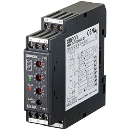 Omron K8AK-TH11S 24VAC/DC - DIN Rail, Temp Monitoring Relay, 5 A, 12 Pins, Screw