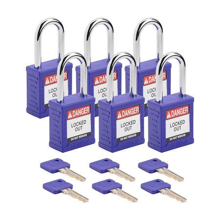 Brady SDPL-PRP-38ST-KA6 - Velocity Lockout Padlocks Nylon 1.5in Shackle Clearance KA Purple 6 PK