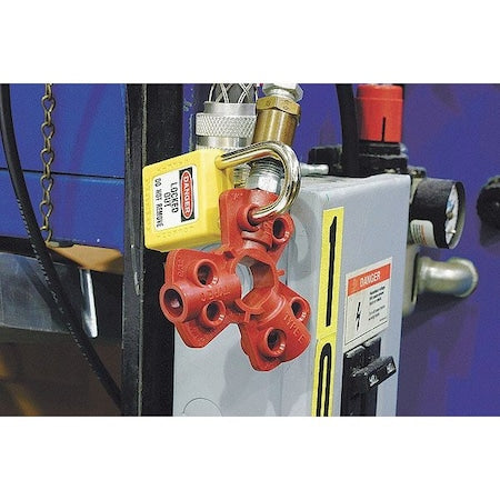 Brady 64221 - Pneumatic Fitting Lockout, Red, Isoplast Polymers, 6 Max. No. of Padlocks, 1/4 in Max. Shackle Dia.