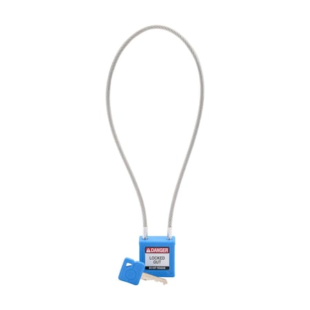 Brady CPPL-BLU-400CB-KD - Velocity 16in Compact Cable Lockout Padlocks Nylon 8in Shackle Clearance KD Blue