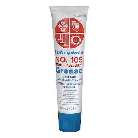 Lubriplate L0034-094 - Multipurpose Grease, 10 oz, Tube, Mineral Base, 140 Degrees F Max Op Temp, White, No. 100 Series