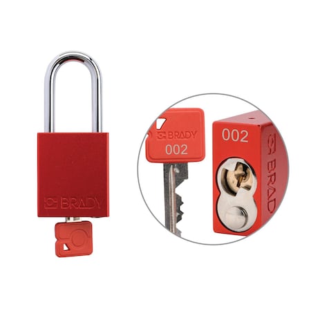 Brady SDAL-RED-38ST-002 - Keyed Alike Padlock Unique Set Aluminum Red 1.5 in Steel Shackle Keycode 2