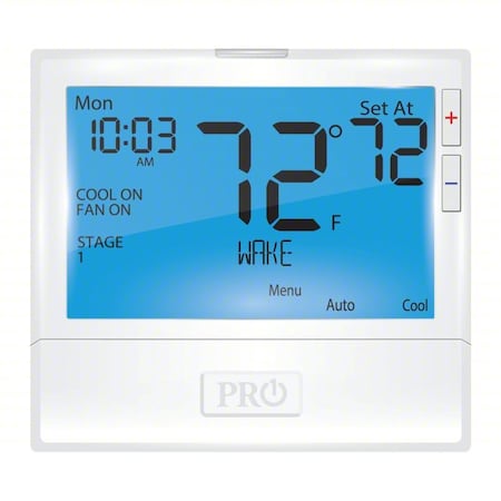 Pro1 Iaq T855 - Non-Programmable Thermostat, 7, 5-1-1 Programs, 3 H, 2 C, Wall Mount, Hardwired/Battery, 24 VAC