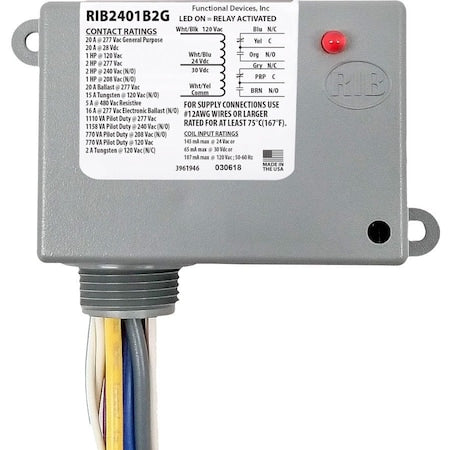 Functional Devices-Rib RIB2401B2G - Relay,20 A,DPDT,24 VAC/DC/120 VAC