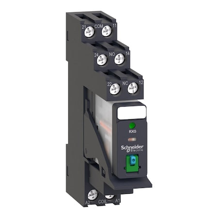 Schneider Electric RXG22BDPV - Interface plug in relay, Harmony Electromechanical Relays, pre assembled, 5 A, 2 CO, with LED, lockable test but to n, 24 V DC