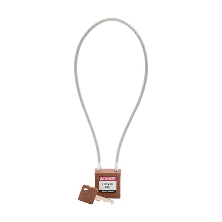 Brady CPPL-BRN-400CB-KD - Velocity 16in Compact Cable Lockout Padlocks Nylon 8in Shackle Clearance KD Brown