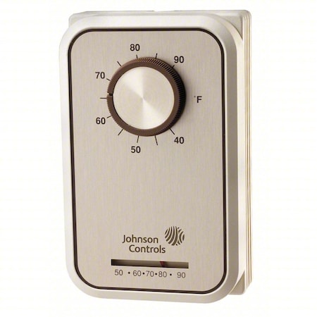 Johnson Controls T25A-1C - Line Voltage Mechanical Thermostat, Heat or Cool, 40 to 90 F, Exposed Dial, 120 to 277 V AC, 2 C, 2 H
