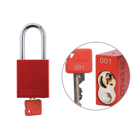 Brady SDAL-RED-38ST-001 - Keyed Alike Padlock Unique Set Aluminum Red 1.5 in Steel Shackle Keycode 1
