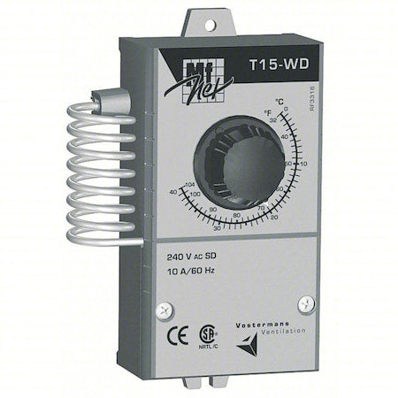 Multifan T15-WD - Line Voltage Mechanical Thermostat, 32 to 105 F, 120 to 240 V AC, 1 C, 1 H
