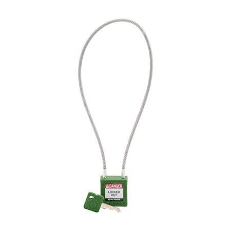 Brady CPPL-GRN-400CB-KD - Velocity 16in Compact Cable Lockout Padlocks Nylon 8in Shackle Clearance KD Green