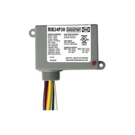 Functional Devices-Rib RIB24P30 - Enclosed Pre-Wired Relay,30 A at 300 VAC,DPDT